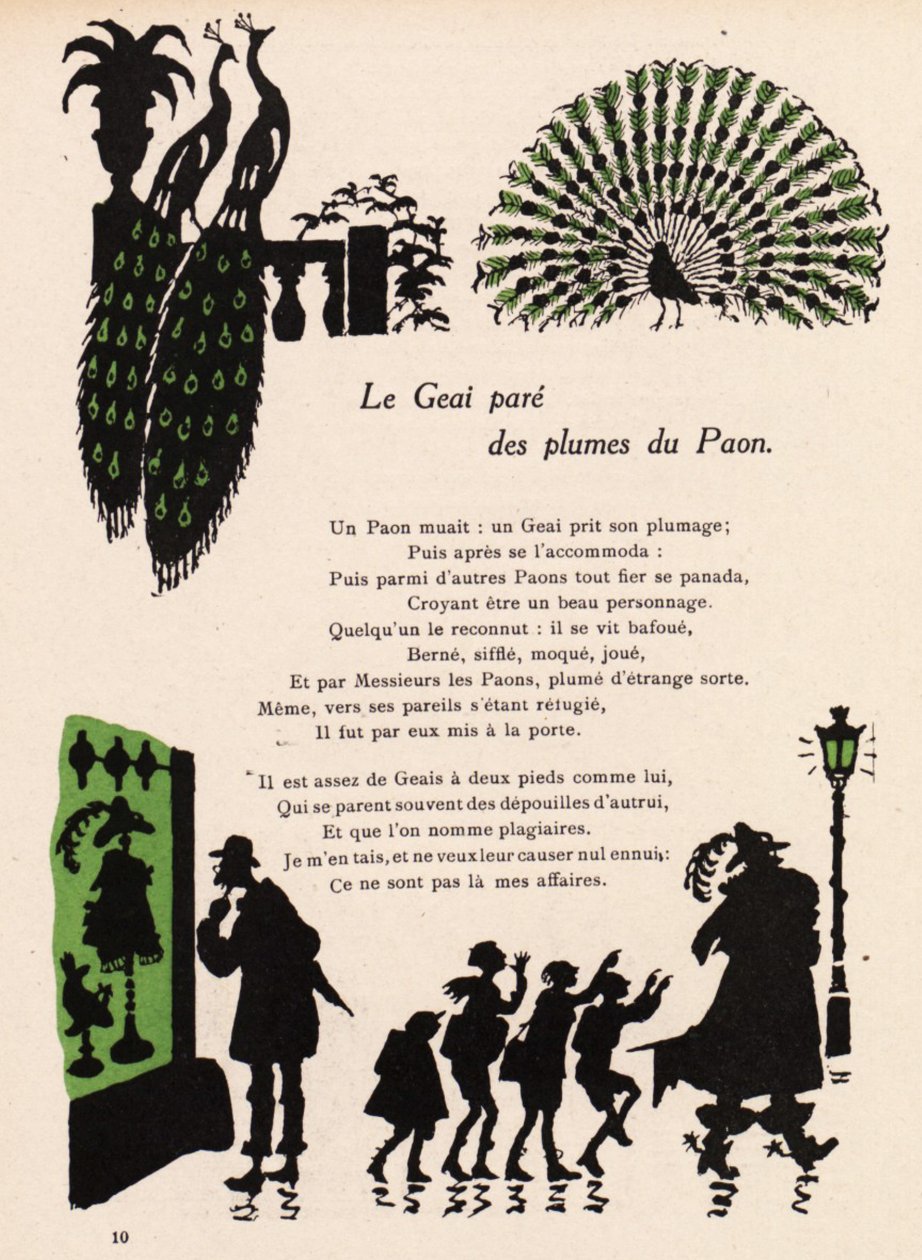The Jay Dressed in Peacock Feathers by Henri Avelot