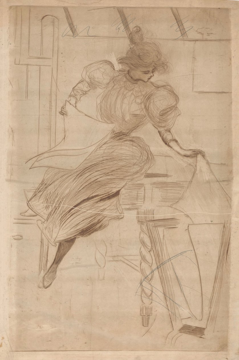 Woman Looking at Prints in a Print Stand by Henri Boutet (possibly)