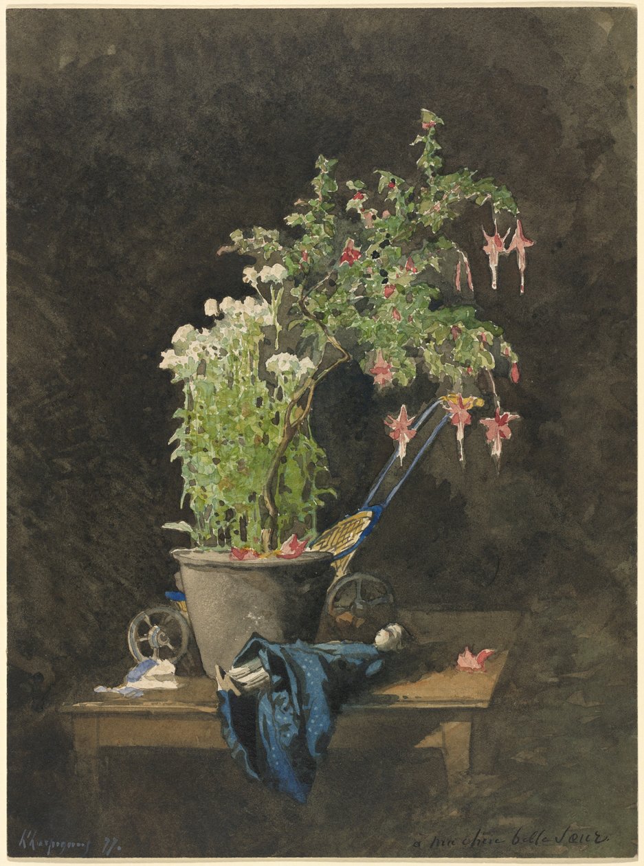 A Potted Fuchsia with Children