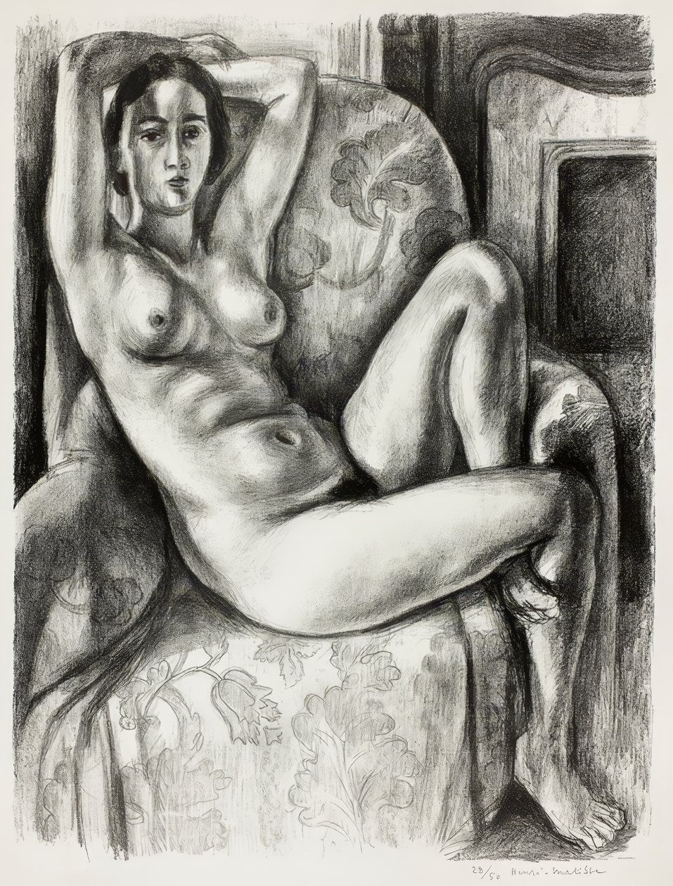 Nude with Blue Cushion Beside a Fireplace by Henri Matisse