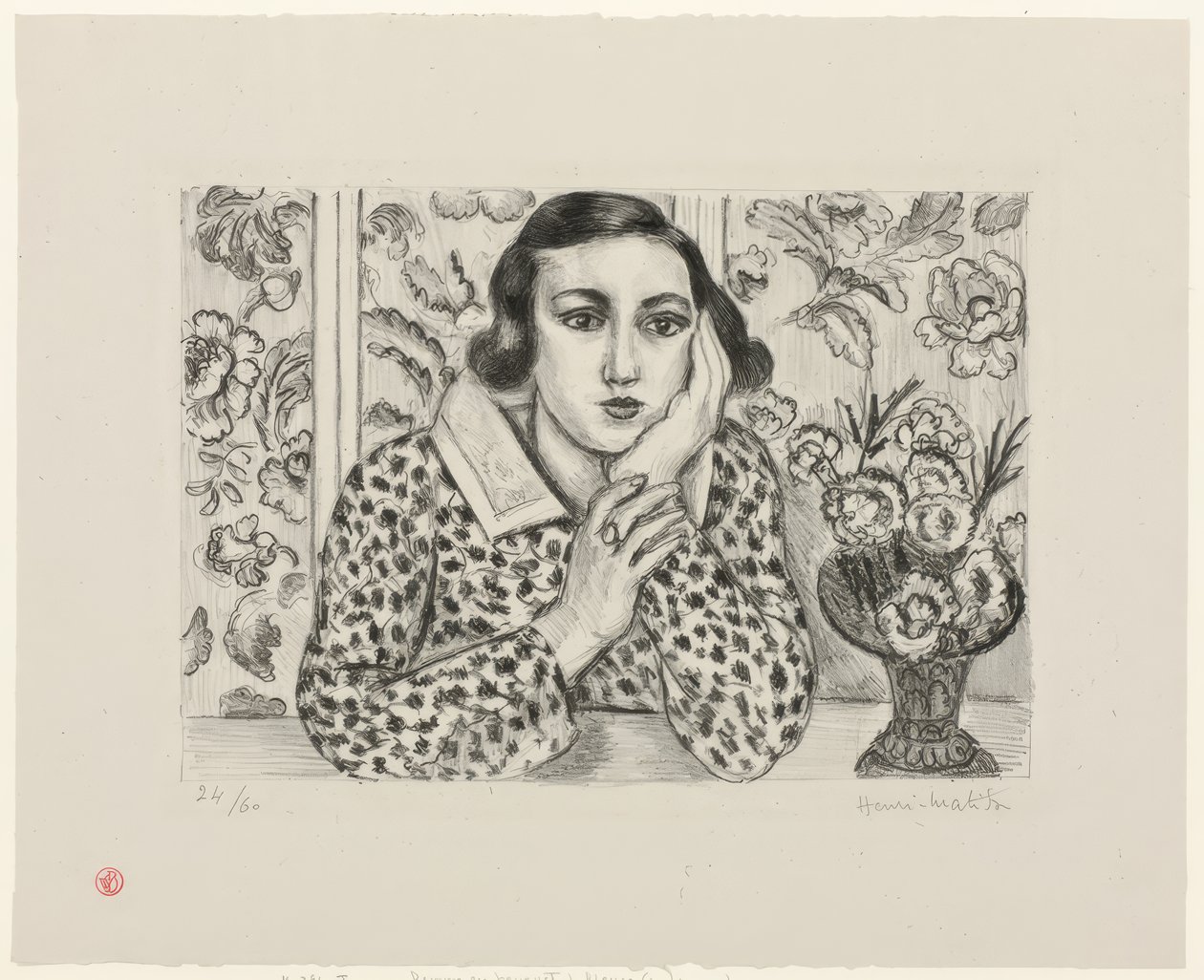 Young Girl Leaning by Flowered Screen by Henri Matisse