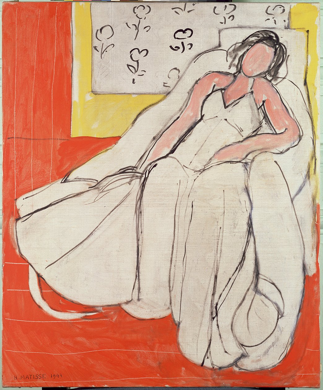 Young Woman in White with Red Background by Henri Matisse