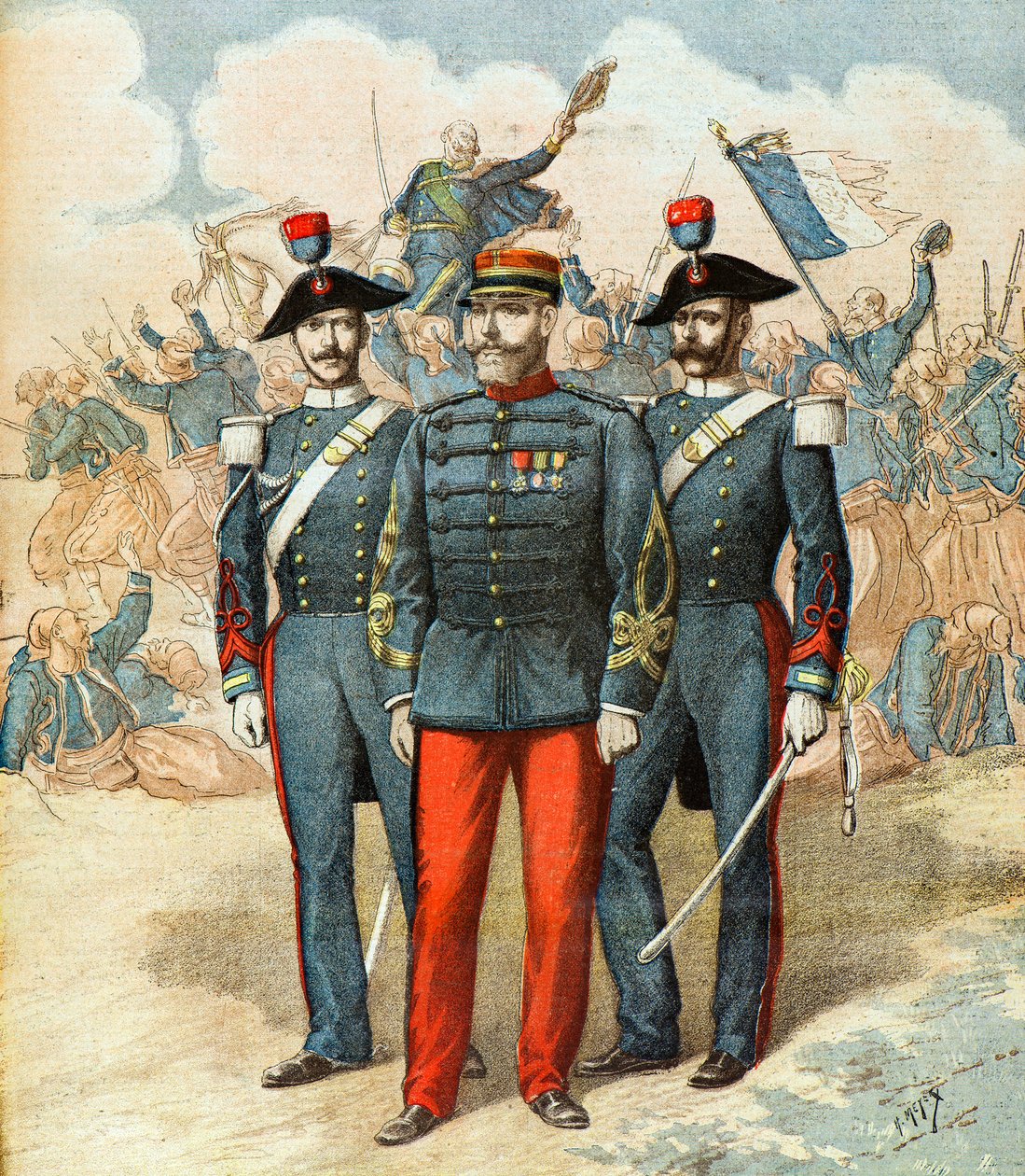 Captain Romani Between Two Italian Gendarmes by Henri Meyer