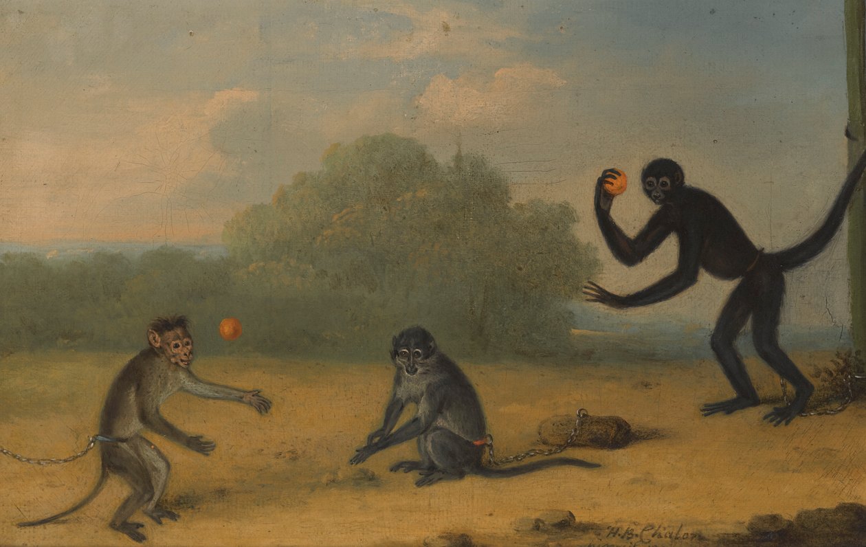 Three Monkeys Playing by Henry Bernard Chalon