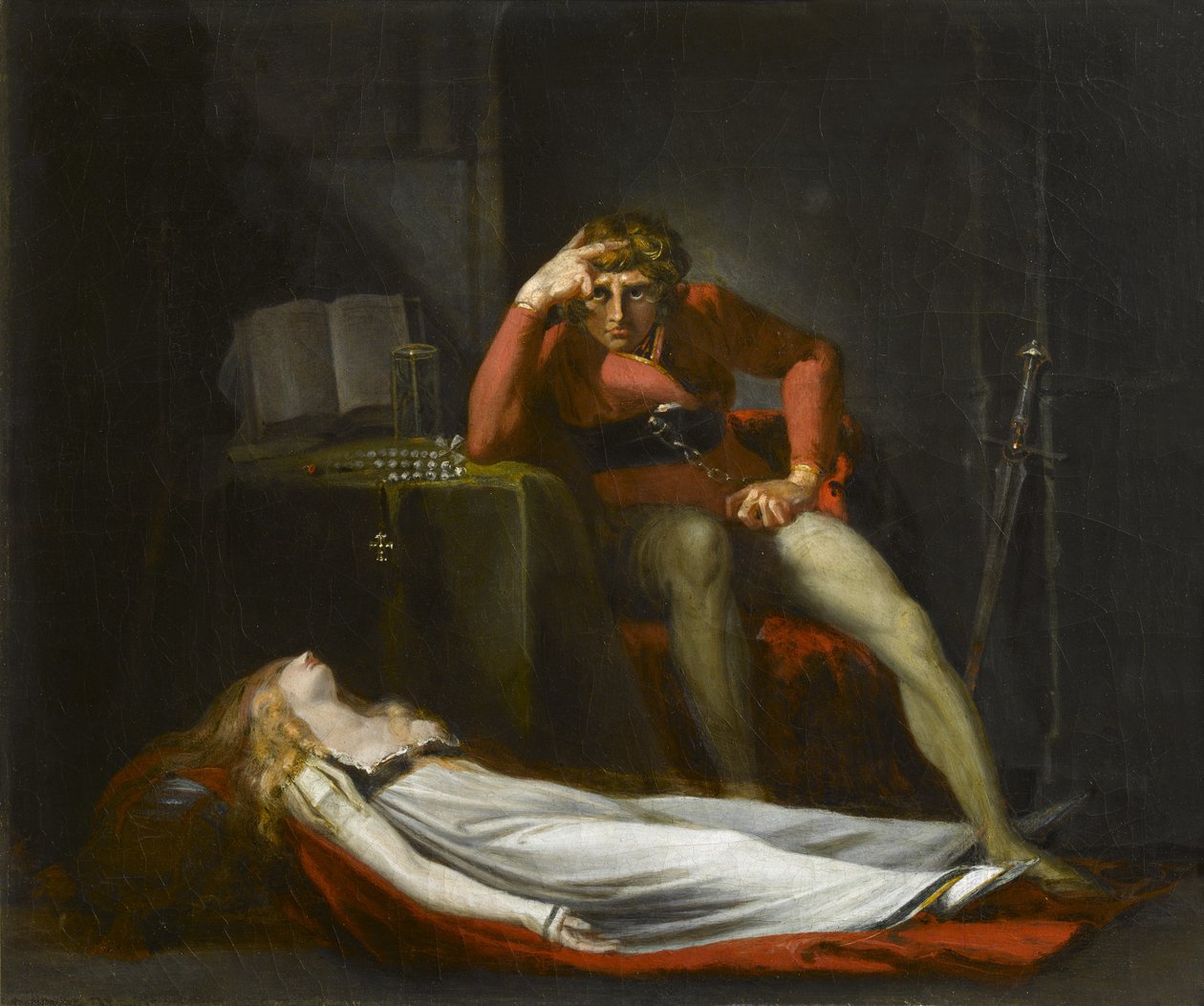 The Italian Court, or Ezzelier, Count of Ravenna musing over the body of Meduna, slain by him for infidelity during his absence in the Holy Land, c.1780 by Johann Heinrich Füssli