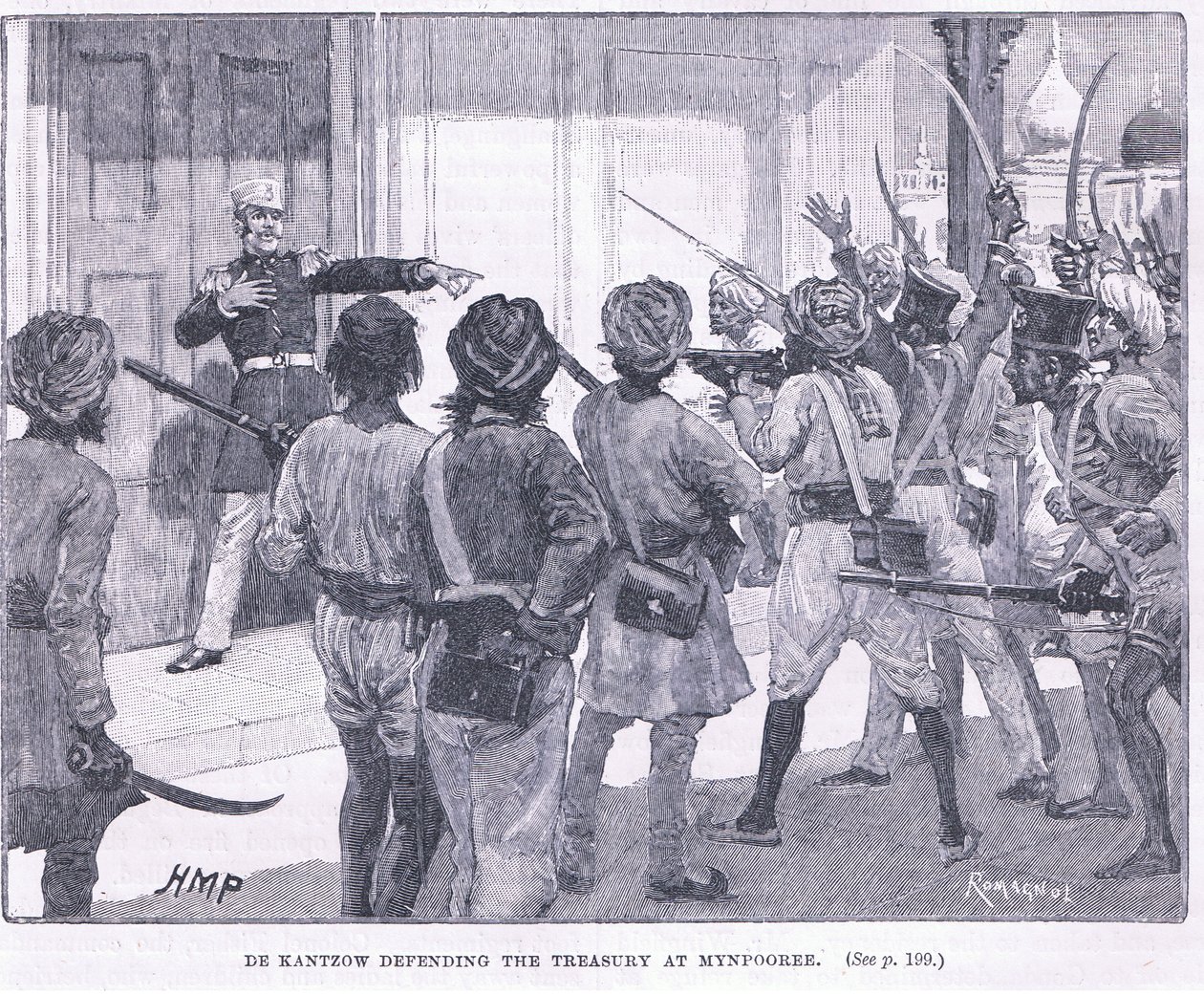 De Kantzow defending the treasury at Mynpooree by Henry Marriott Paget