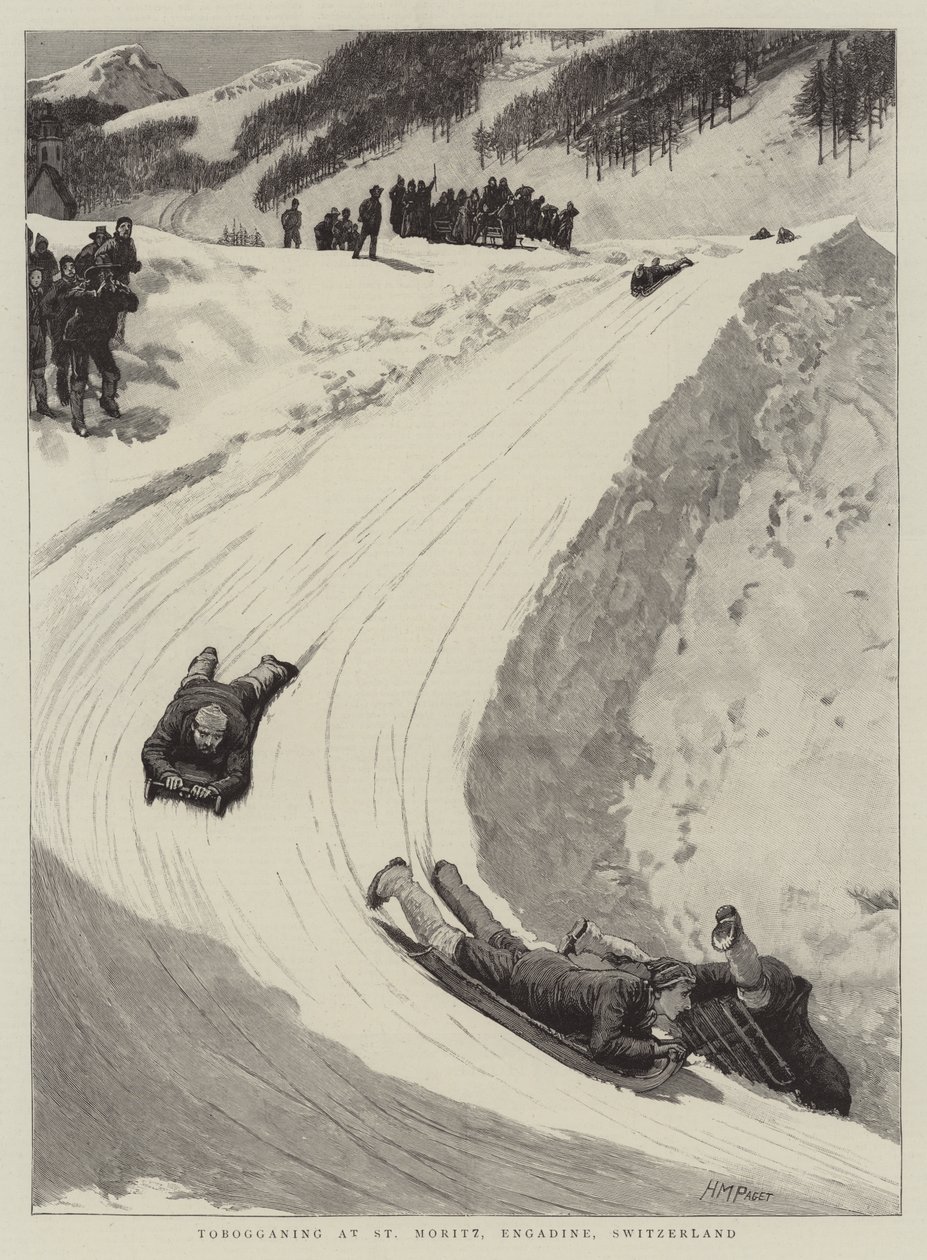 Tobogganing at St Moritz, Engadine, Switzerland by Henry Marriott Paget