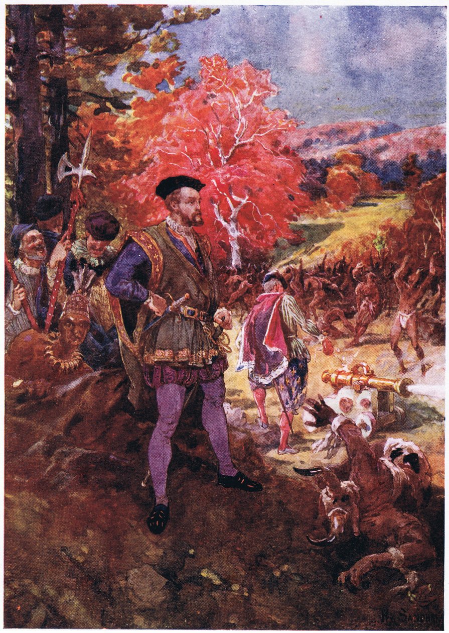 Jacques Cartier and the Native Americans, c.1920 by Henry Sandham