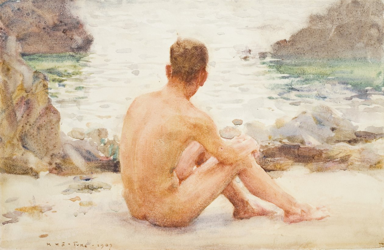Charlie Seated on the Sand, 1907 by Henry Scott Tuke