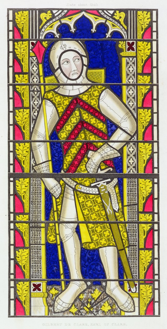 Gilbert de Clare, 3rd Earl of Gloucester, after a stained glass window of c.1340 in Tewkesbury Abbey Church by Henry Shaw