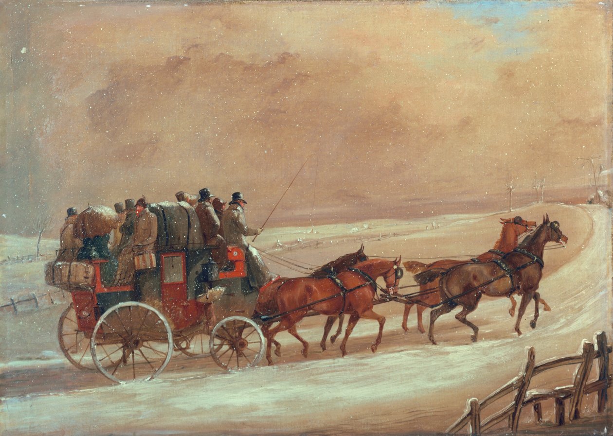 Manchester - London Coach in Winter by Henry Thomas Alken