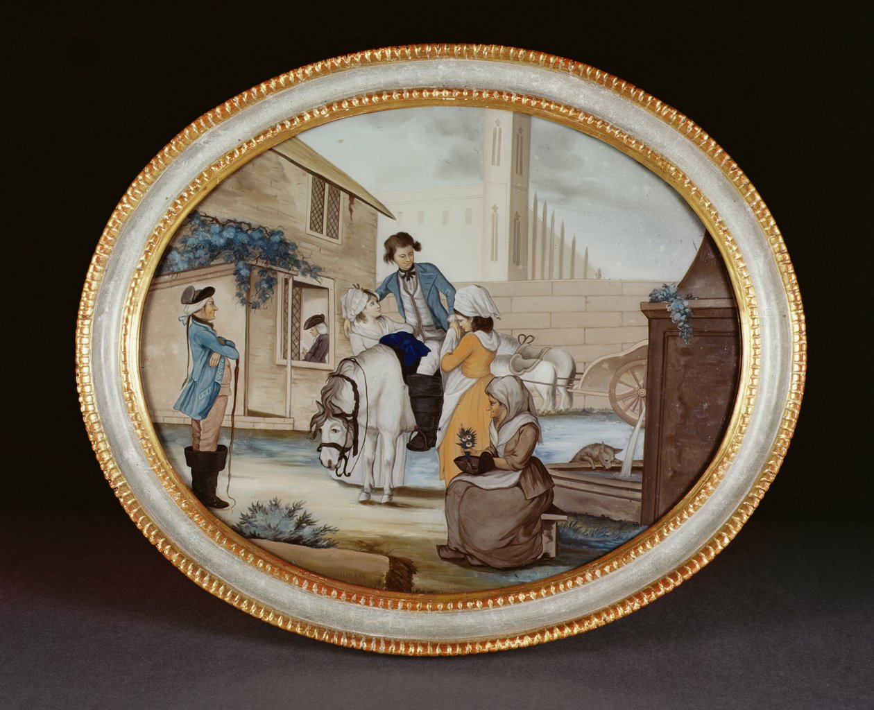 A Reverse Glass Painting Showing a Farewell Scene Outside a Tavern, Qianlong Period by Henry W. Banbury