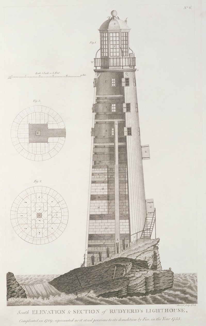 Edystone Lighthouse engraved by John Record, 1784 by Henry Winstanley