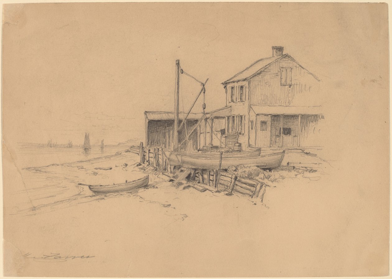Fishing Boats and Shack by Henry Farrer