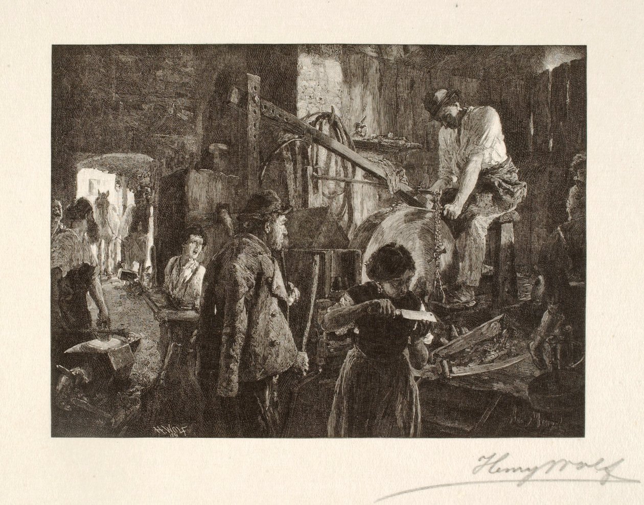 Sharpening Tools in a Village Smithy by Henry Wolf