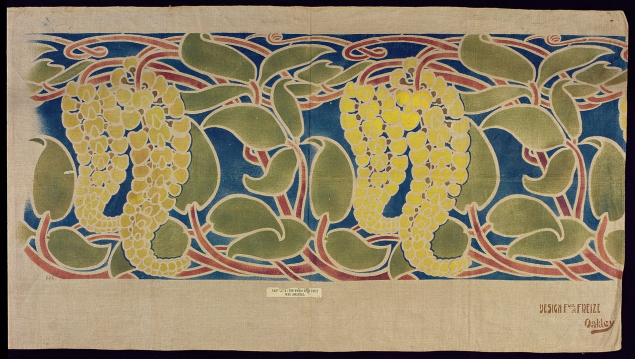 Stencilled textile sample by Herbert C. Oakley