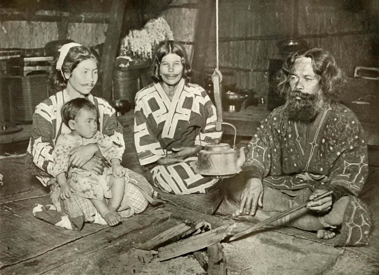 Ainu Man and Women at Home by Herbert Ponting