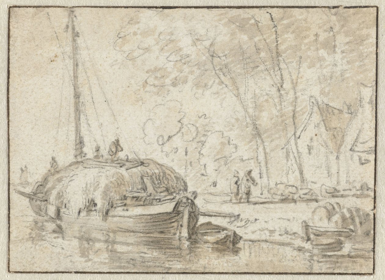 Hay Barge at a Shore by Herman Saftleven