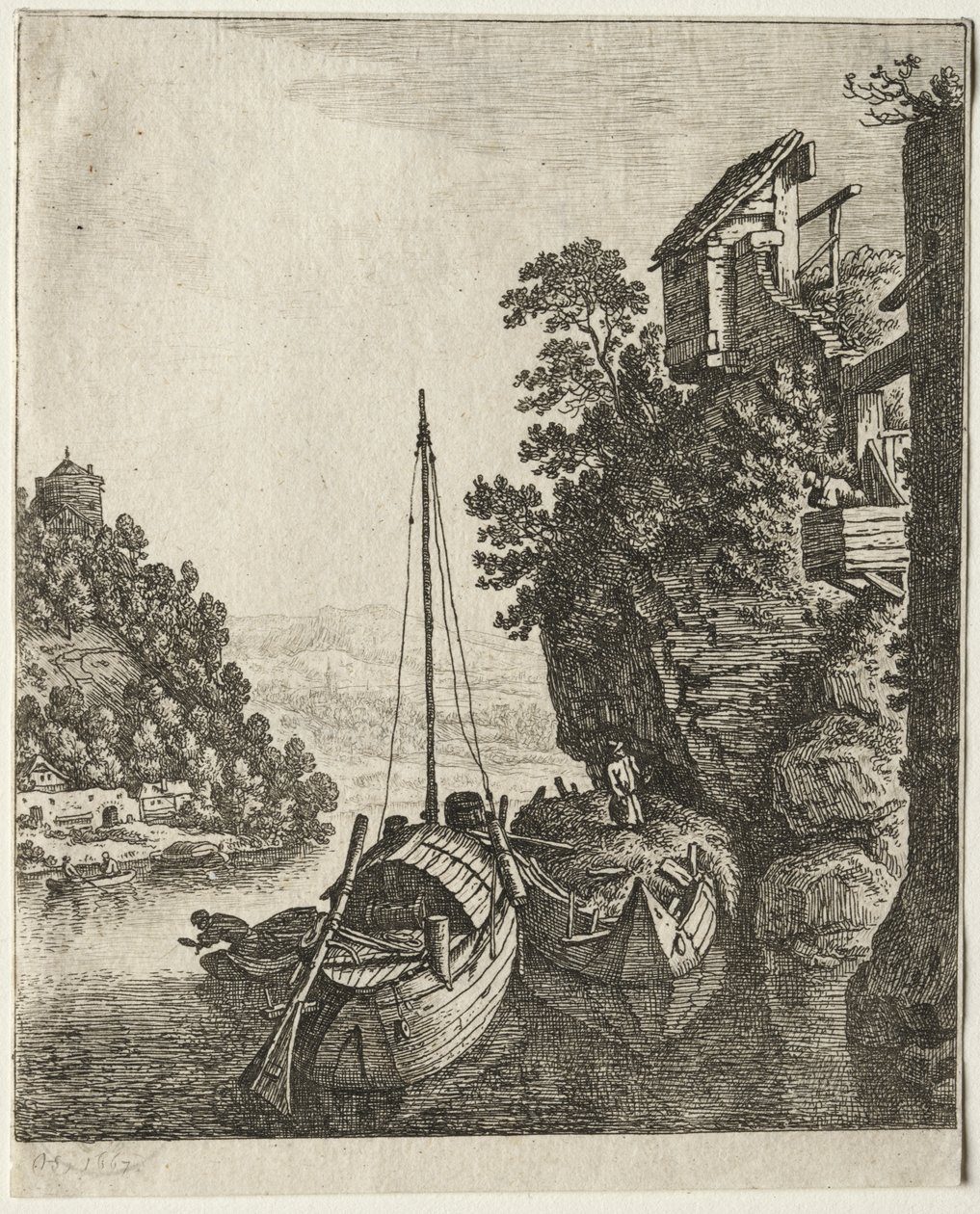 Two Boats Moored Under a Rock by Herman Saftleven