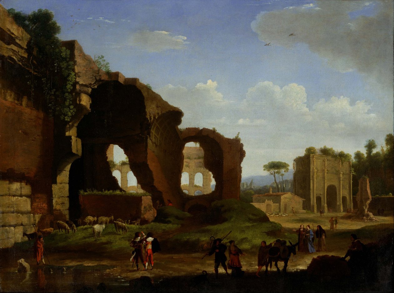 View of Rome with the Temple of Venus and Roma and the Colosseum by Herman van Swanevelt