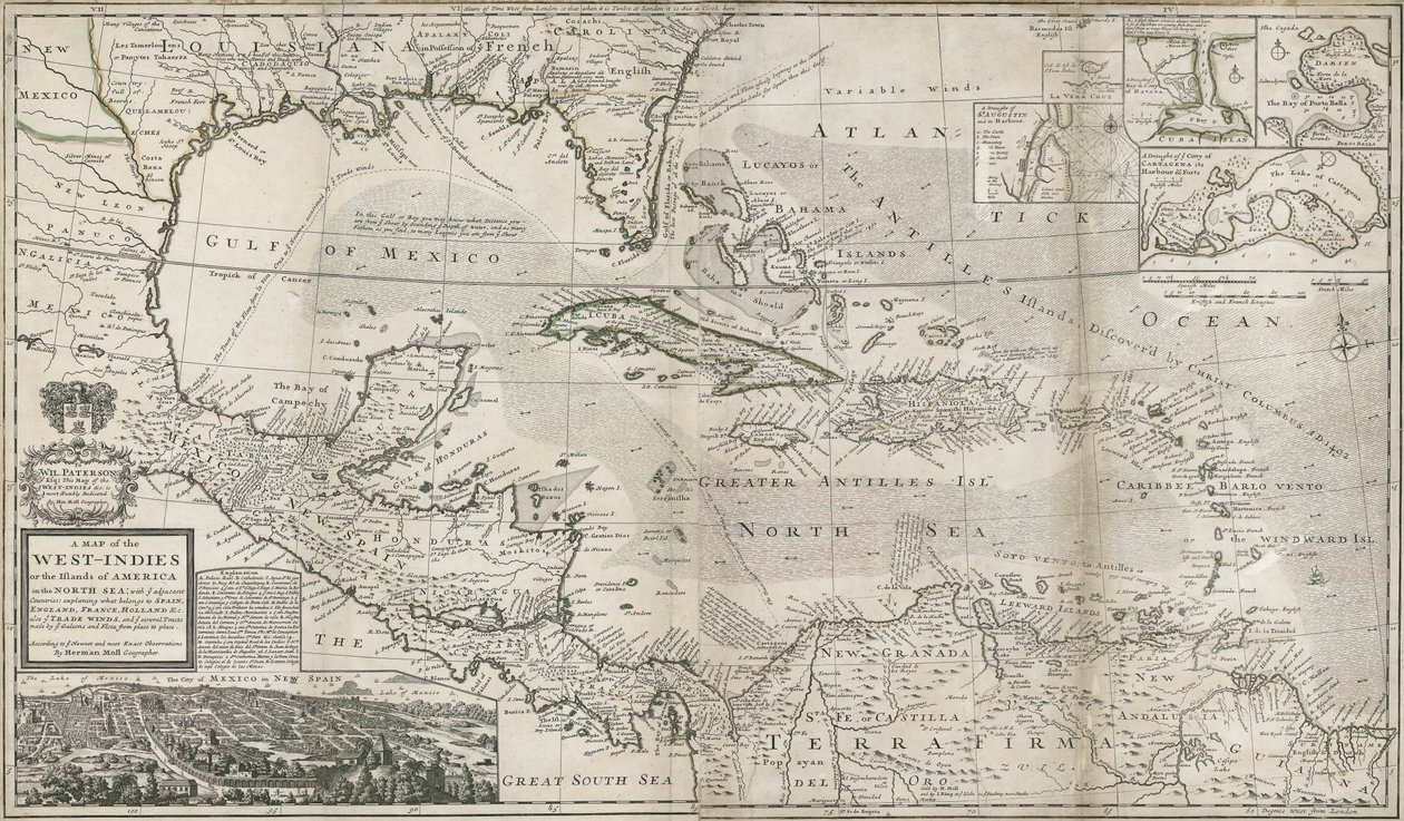 Map of the Caribbean, 1715 by Hermann Moll