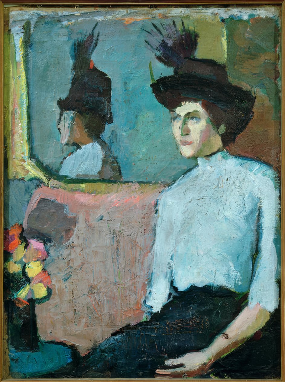 Lady with Hat in Front of Mirror by Hermann Stenner
