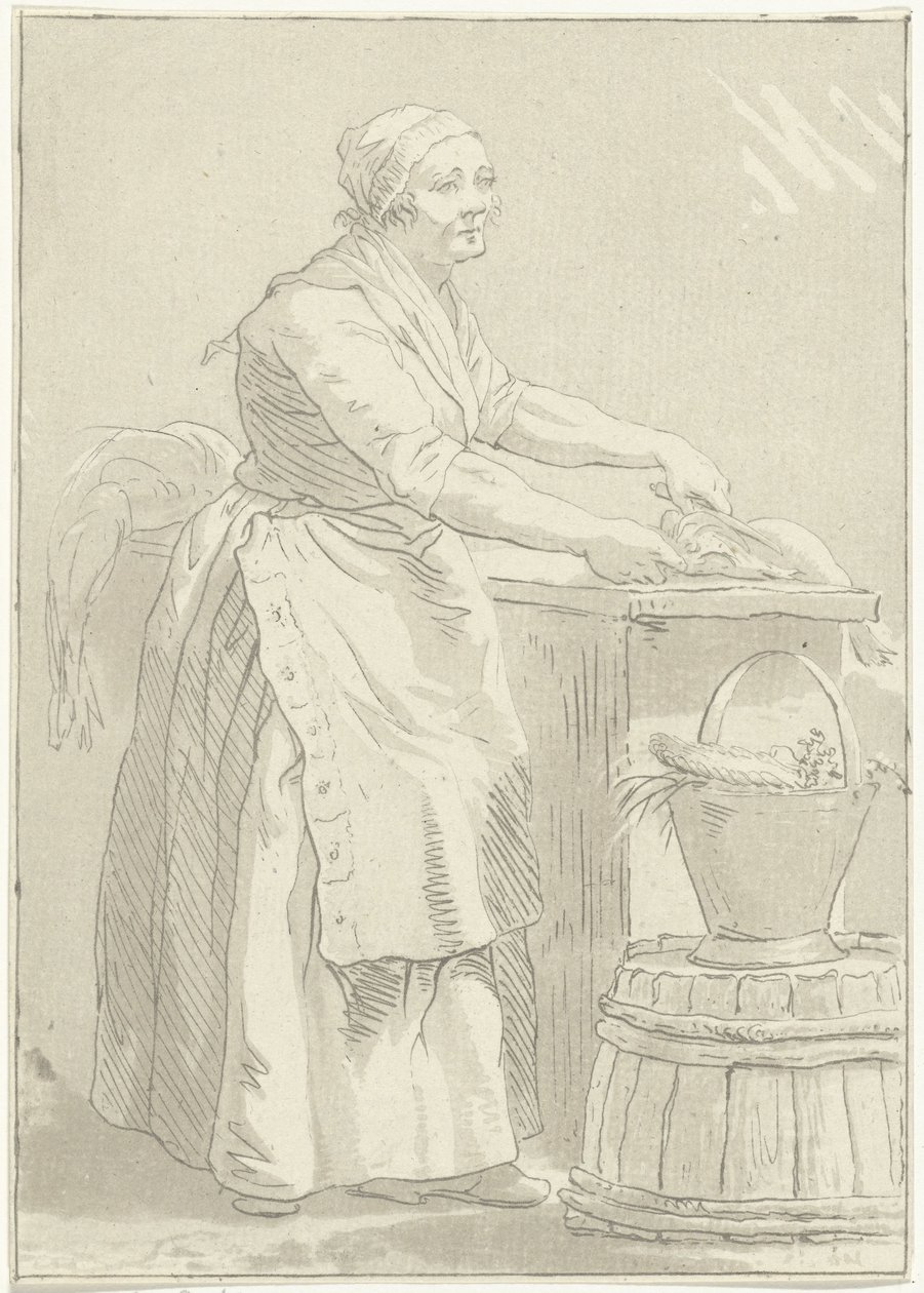 Woman Cleaning Fish (Fishwife) by Hermanus Fock