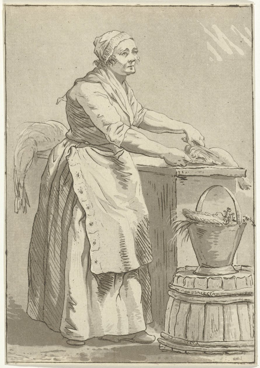 Woman Cleaning Fish by Hermanus Fock