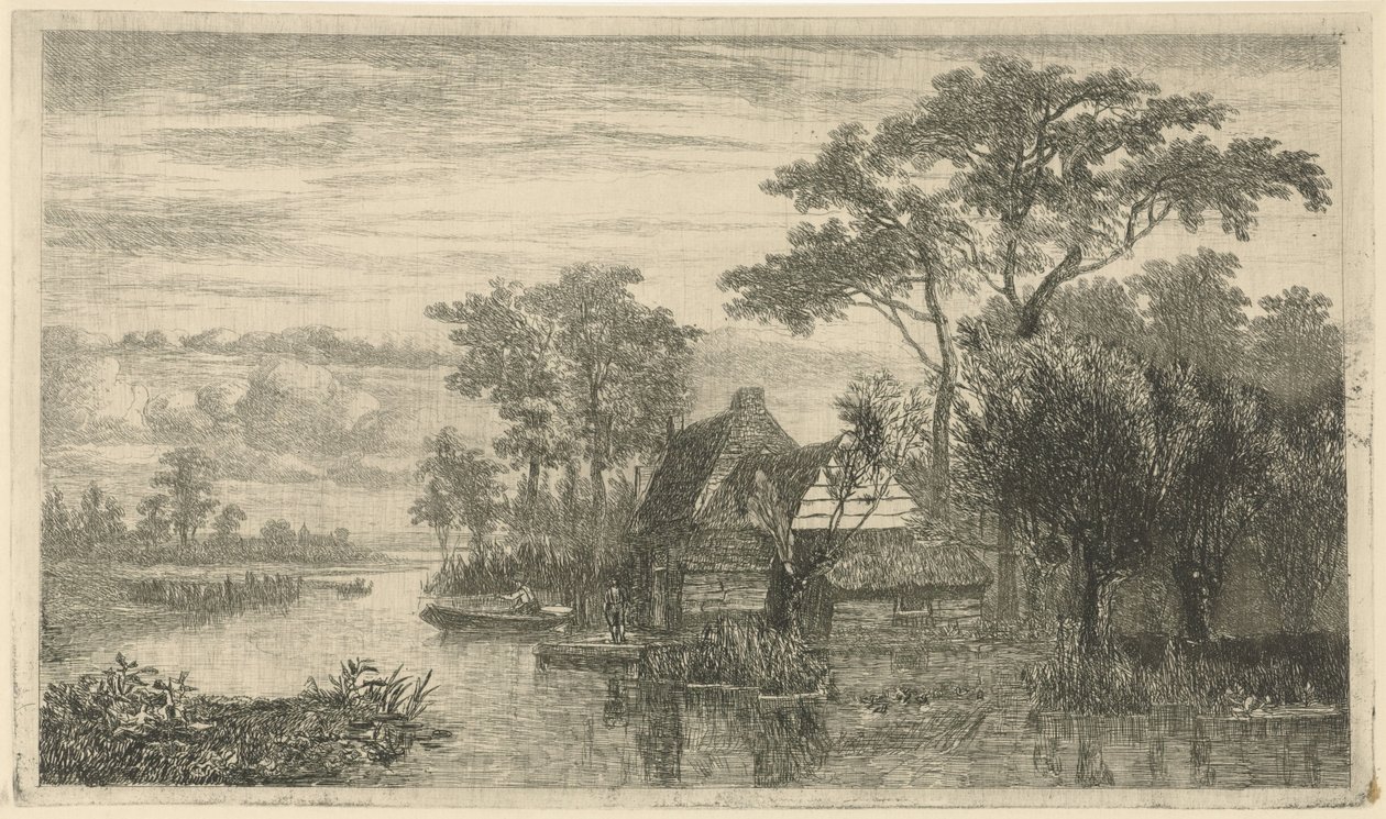 River View with Anglers by Hermanus Jan Hendrik van Rijkelijkhuysen