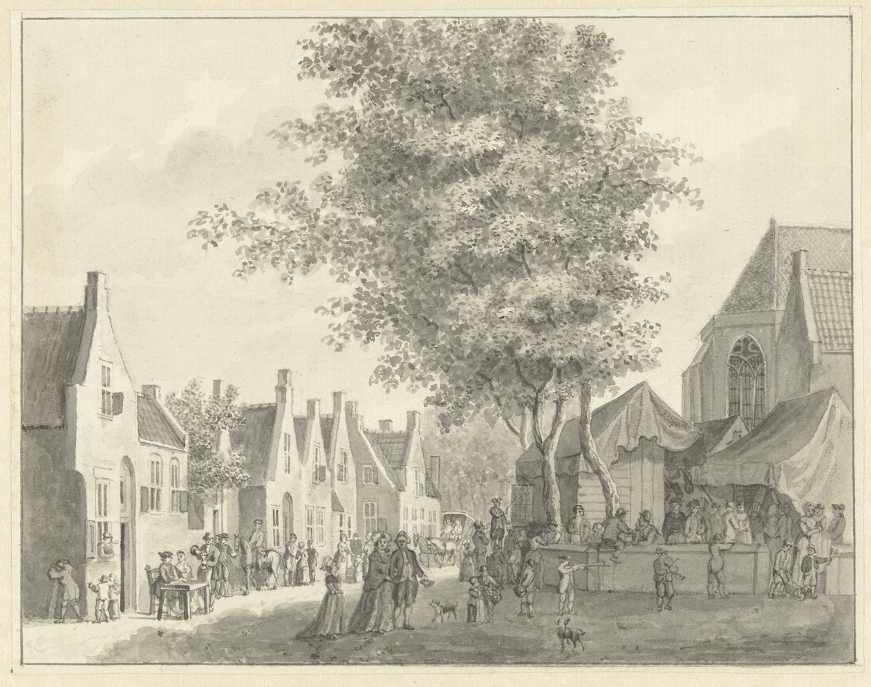 Market in the Village of Valkenburg by Hermanus Petrus Schouten