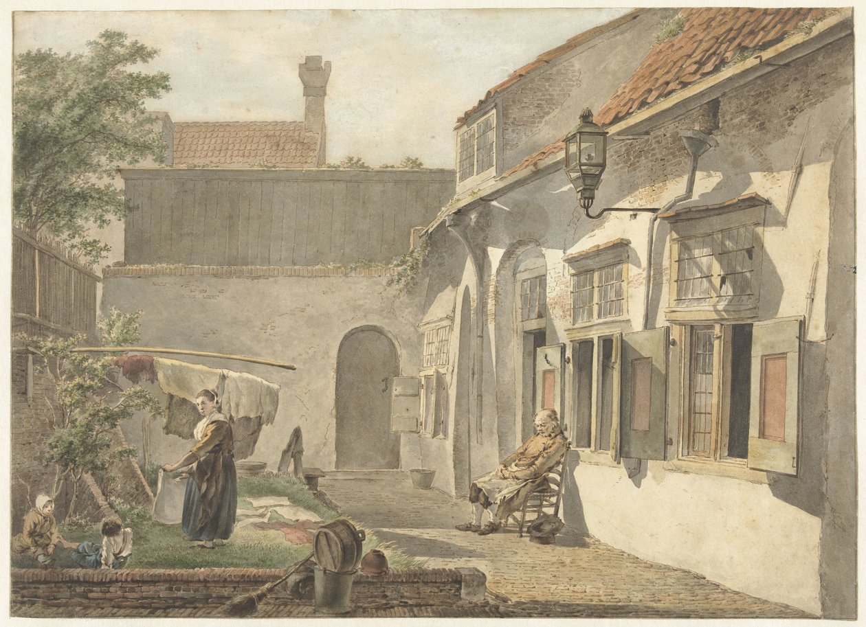 Courtyard with Figures in Utrecht by Hermanus van Brussel