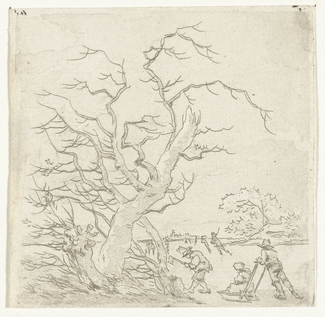 Winter Landscape with Skaters and Woodcutter by Hermanus van Brussel