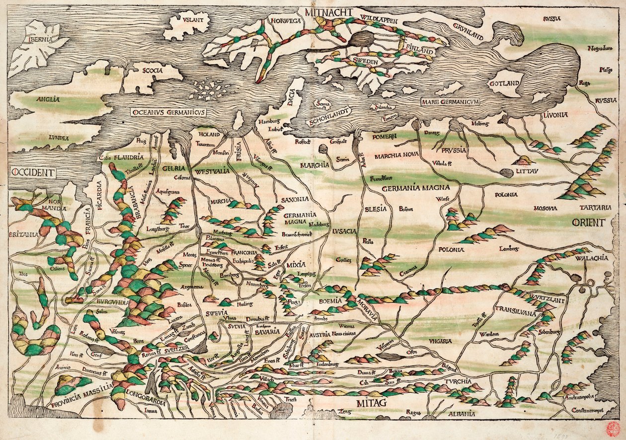 Map of Central and Northern Europe by Hieronymus Münzer