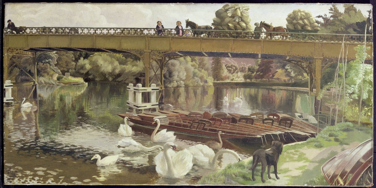 Swans, Cookham Bridge by Hilda Carline
