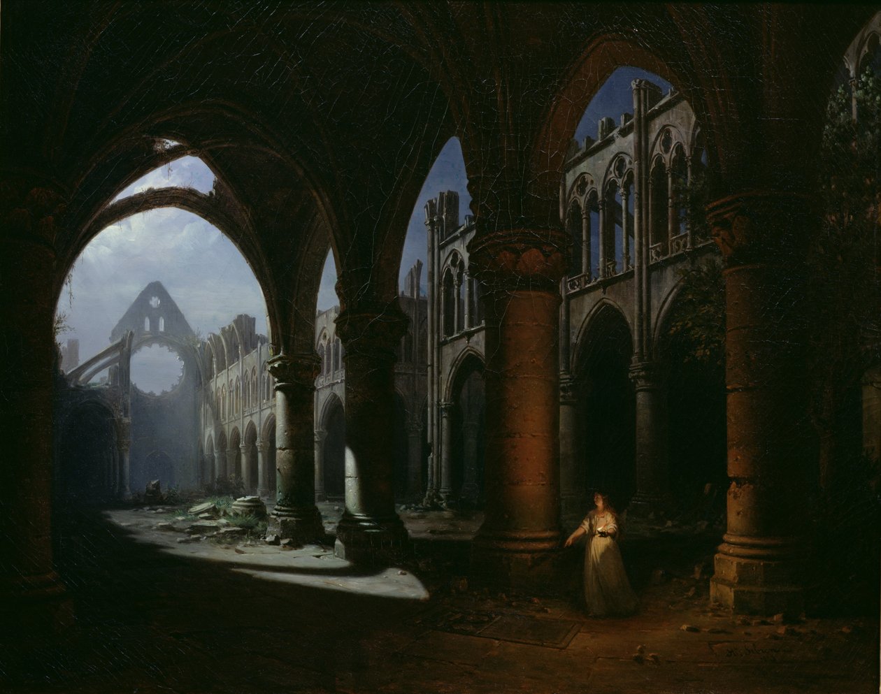 Interior of an Abbey in Ruins by Hippolyte Victor Valentin Sebron