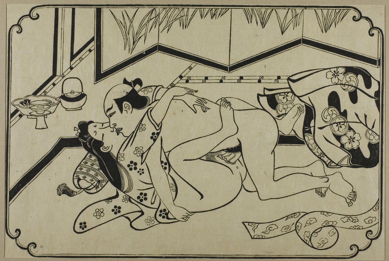 A sheet from a shunga album by Hishikawa Moronobu