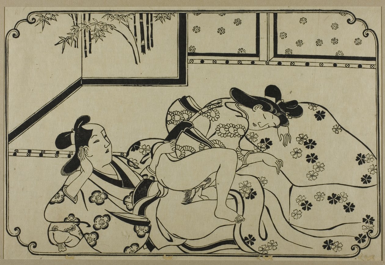 A sheet from a shunga album by Hishikawa Moronobu