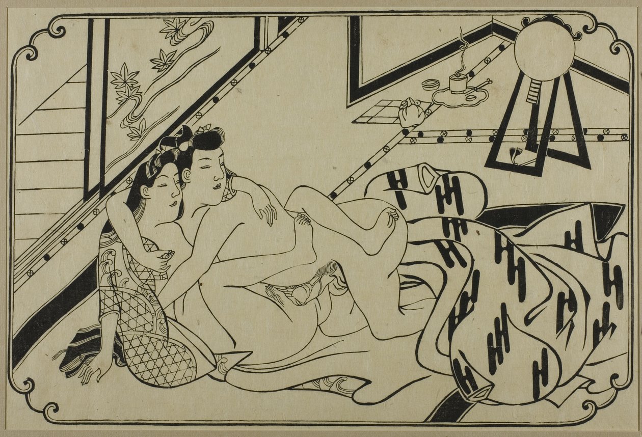 A sheet from a shunga album by Hishikawa Moronobu