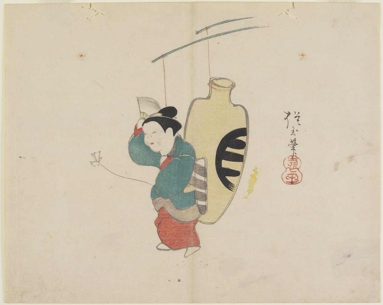 Mobile of Woman Figure and Sake Bottle, c. 1830 by Hogyoku