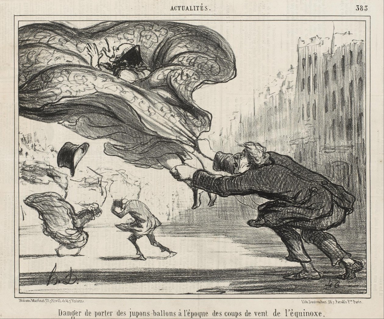 The danger of wearing hoop-skirts... by Honoré Daumier