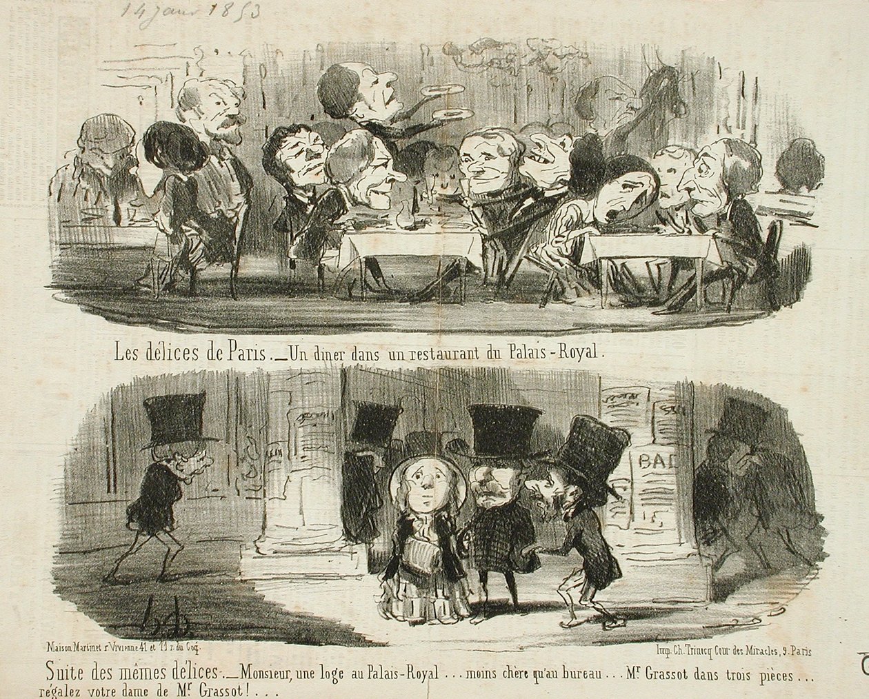 A Dinner at the Palais-Royal Restaurant; Suite of the Same Delights by Honoré Daumier