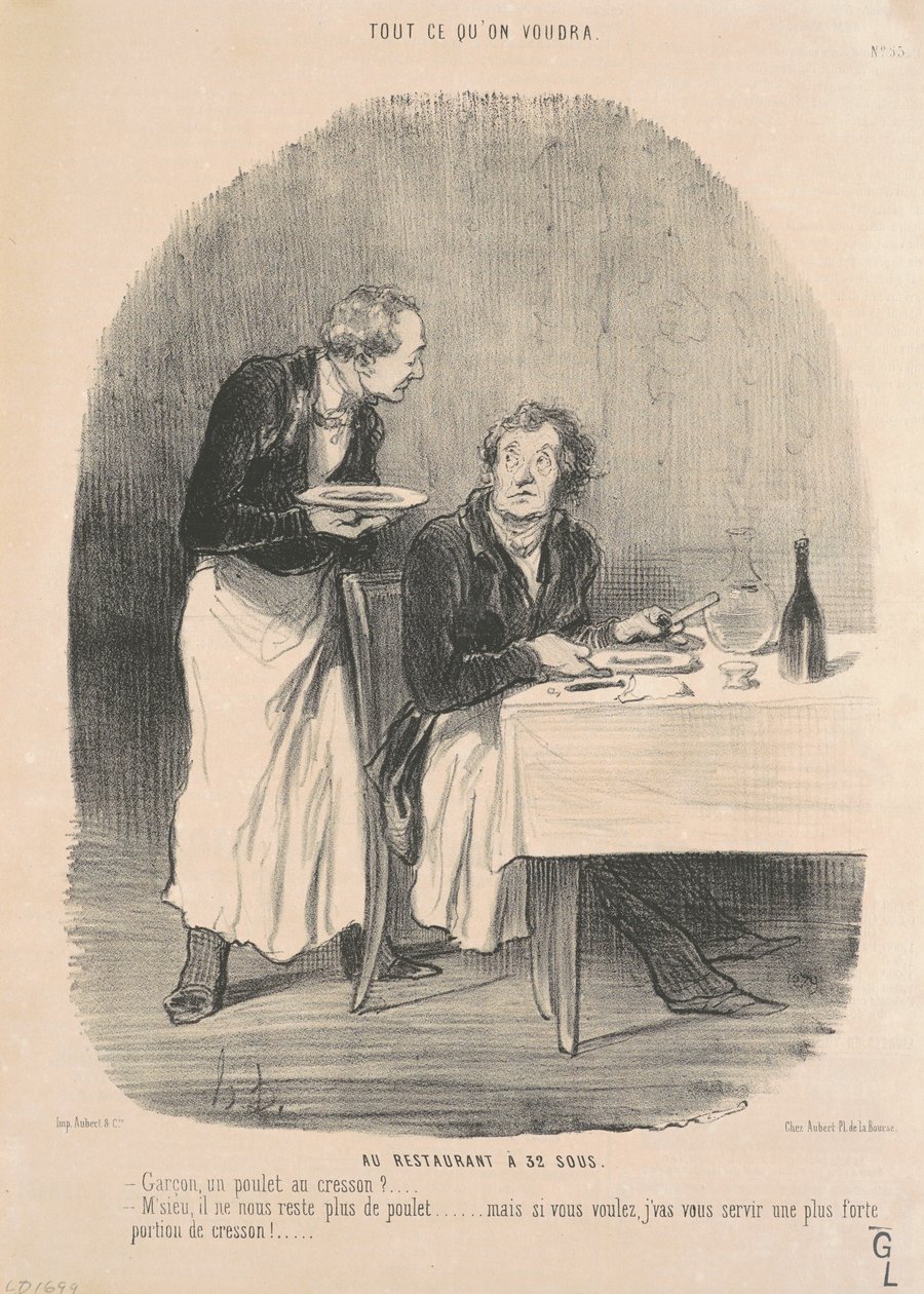 At the Restaurant for 32 Sous by Honoré Daumier