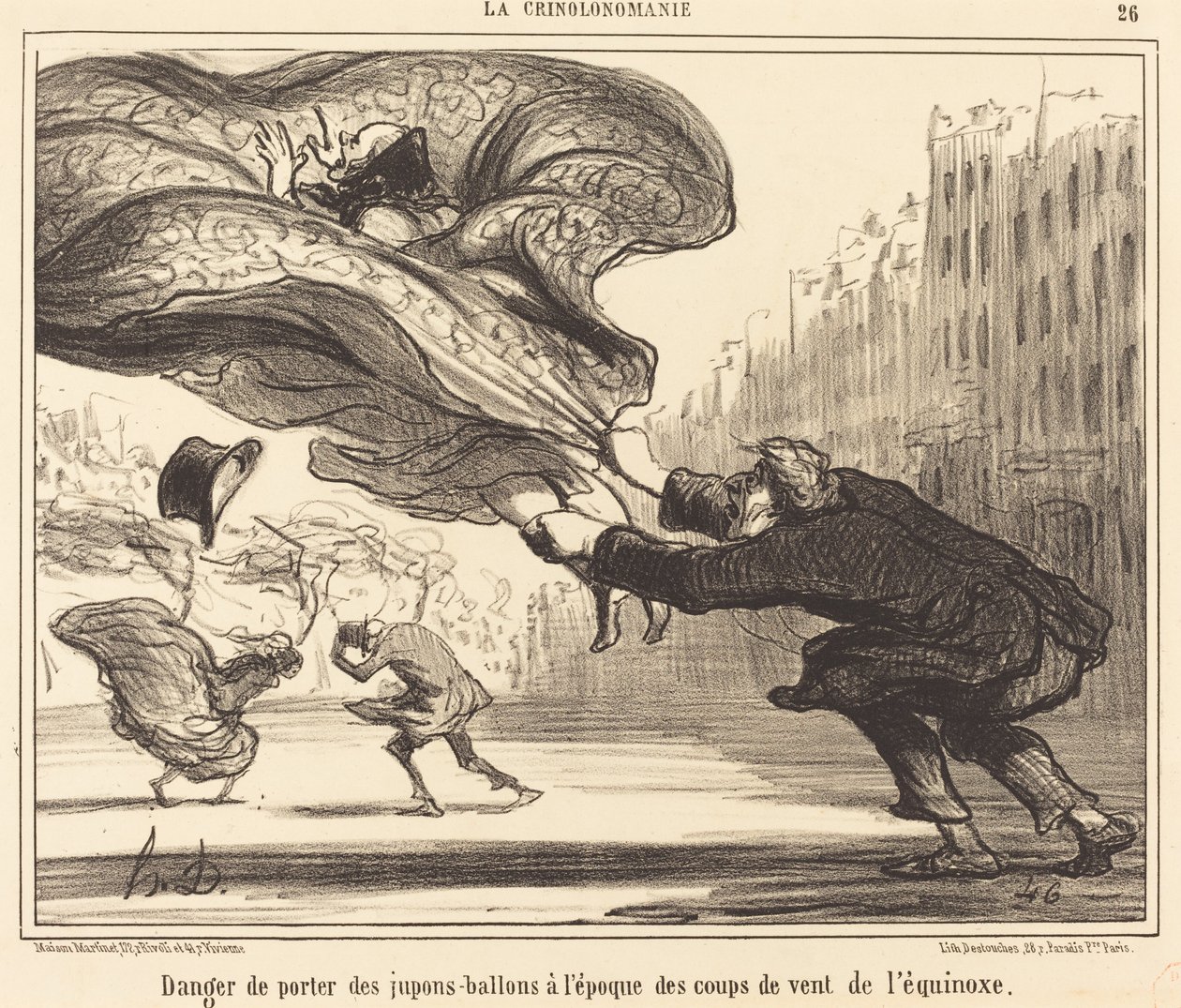 Danger of Wearing Balloon Skirts... by Honoré Daumier