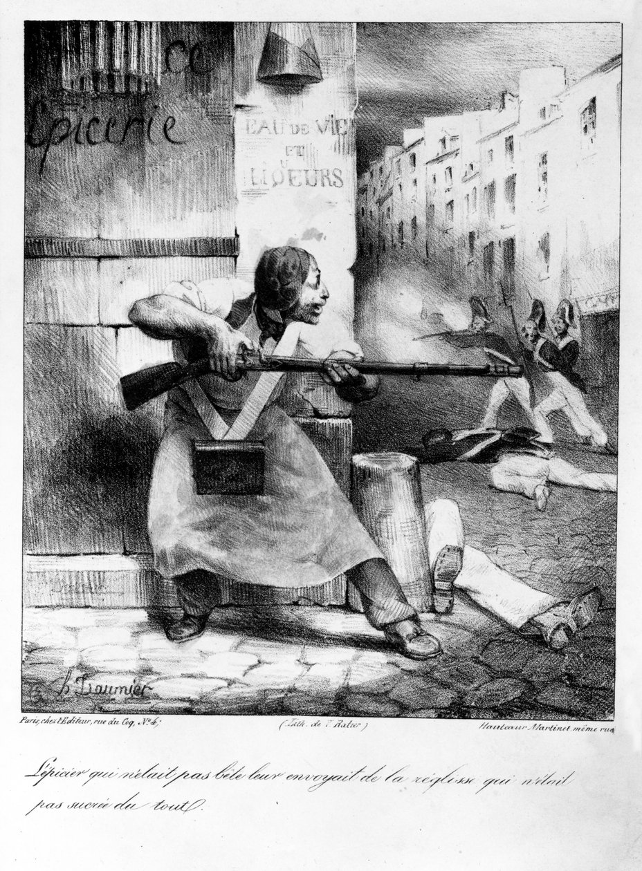 Rebel Grocer Fires on the Gendarmes during the July Revolution by Honoré Daumier
