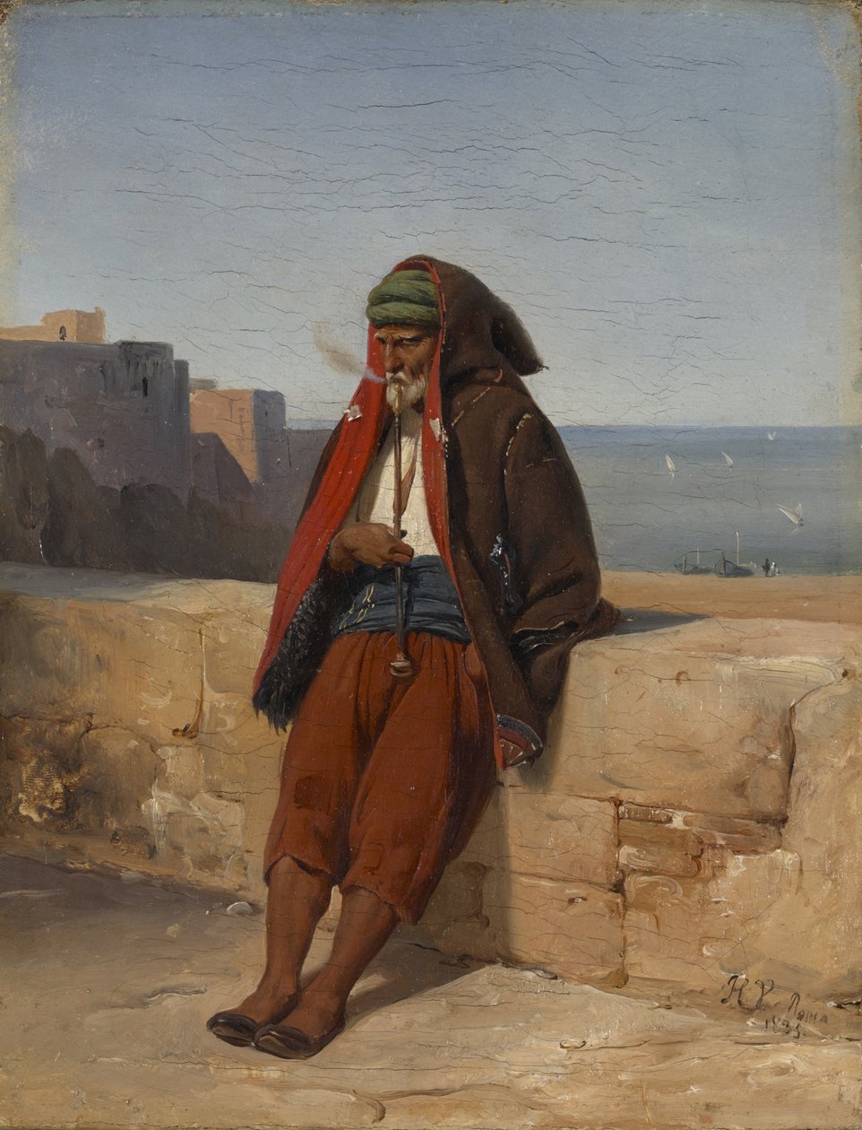 An Algerian Man Smoking a Pipe by Emile Jean Horace Vernet