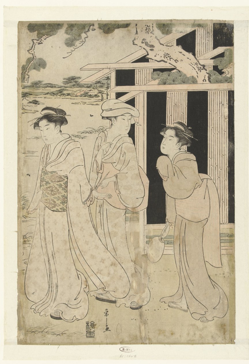 Three Women Walking by a Lake by Hosoda Eishi
