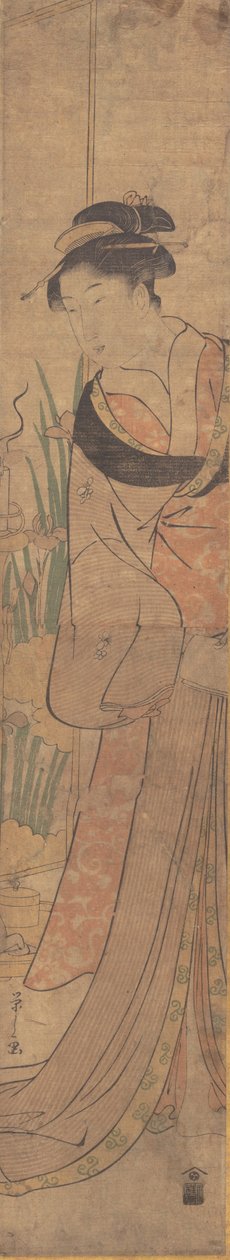 Young Lady and Iris Garden by Hosoda Eishi