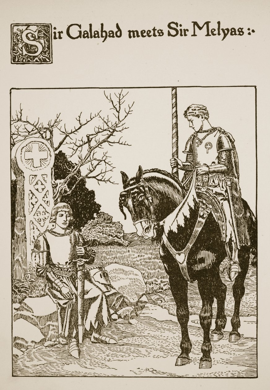 Sir Galahad meets Sir Melyas, illustration from 
