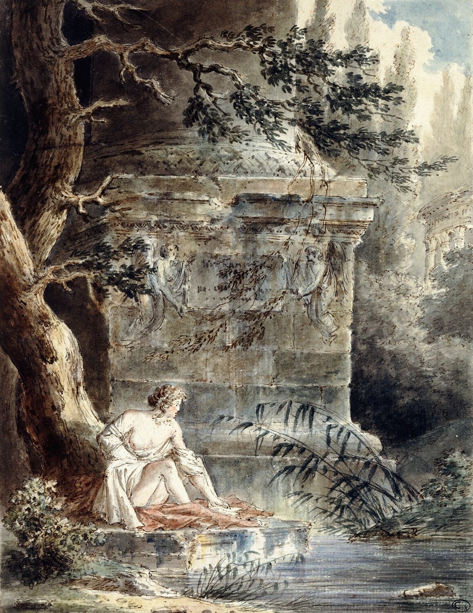 A Young Bather near a Column by Hubert Robert