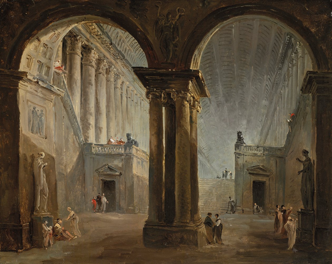 Figures in an Ancient Gallery by Hubert Robert